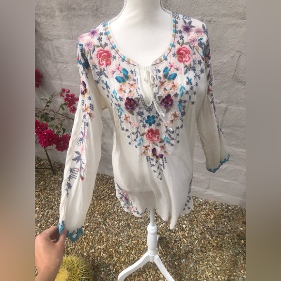 Johnny Was Tops - Johnny was Long sleeve sheer embroidered Johnny Was boho western tunic